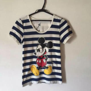 ディズニー(Disney)のボーダー ミッキー メガネ 半袖 Tシャツ ネイビー(Tシャツ(半袖/袖なし))