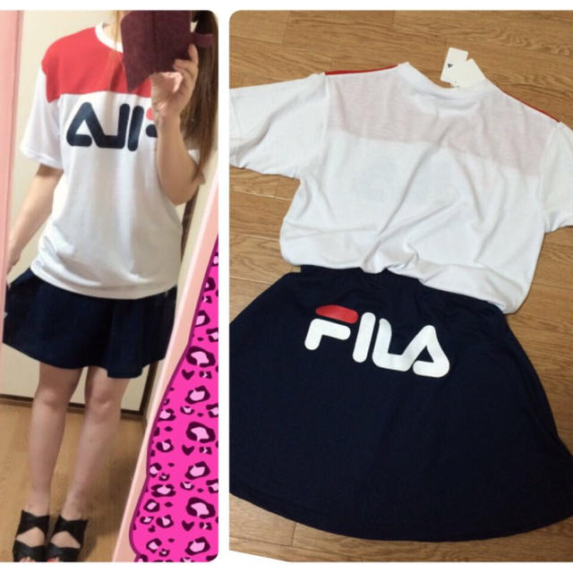 FILA(フィラ)のフィラ 白&紺 Tシャツスカート セット レディースのトップス(Tシャツ(半袖/袖なし))の商品写真