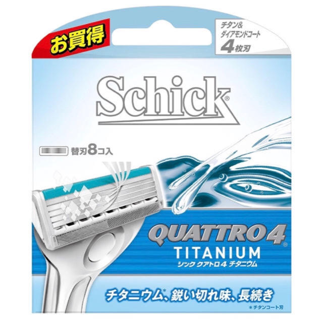 替刃8個【新品送料込】Schick QUATTRO4 チタニウム スマホ/家電/カメラの美容/健康(メンズシェーバー)の商品写真