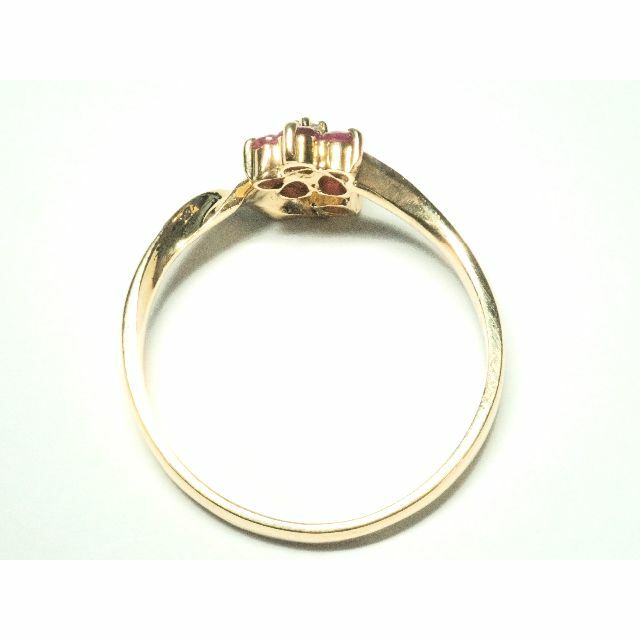 056.K18 指輪 D 0.04ct ガーネット 花 フラワー 12号 レディースのアクセサリー(リング(指輪))の商品写真