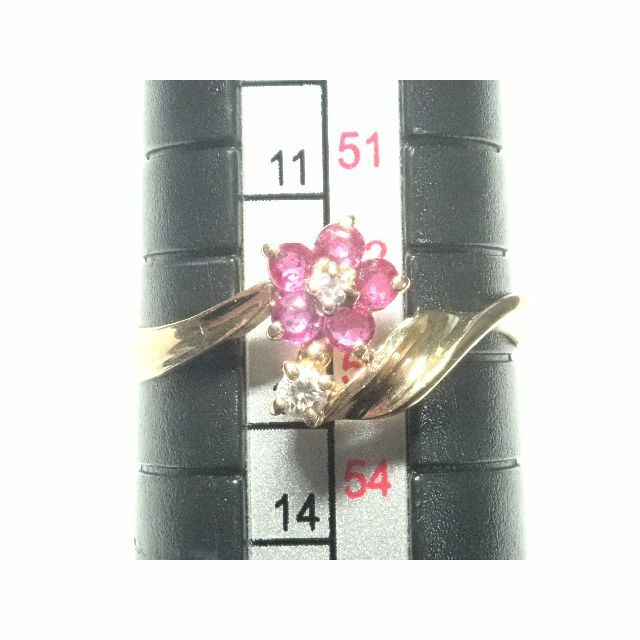 056.K18 指輪 D 0.04ct ガーネット 花 フラワー 12号 レディースのアクセサリー(リング(指輪))の商品写真