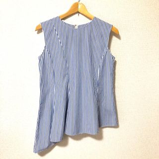 ニジュウサンク(23区)の【美品】23区 ストライプ ノースリーブシャツ ＊38＊ブルー＊(シャツ/ブラウス(半袖/袖なし))