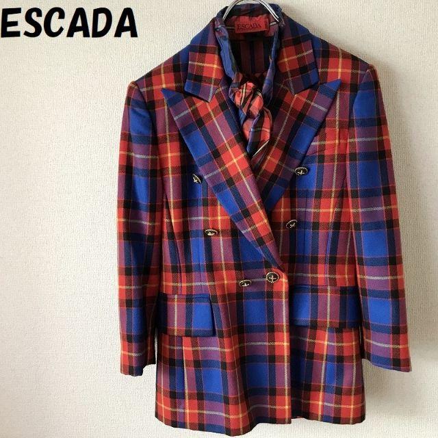 ESCADA(エスカーダ)のミースケさん専用エスカーダ シルクシャツ付チェックジャケット 高級 レディースのジャケット/アウター(テーラードジャケット)の商品写真
