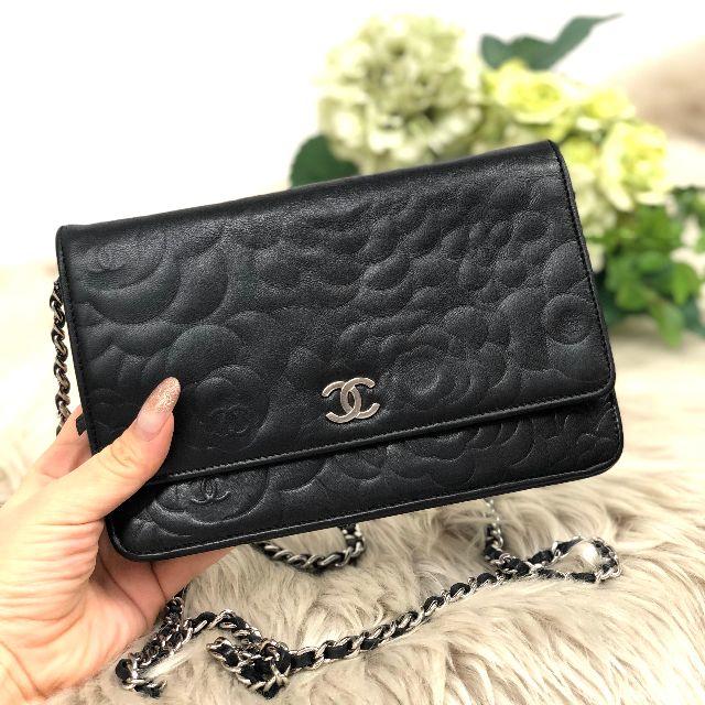 CHANEL - シャネル ラムスキン カメリア チェーンウォレット 黒 の通販 by ykn's shop｜シャネルならラクマ