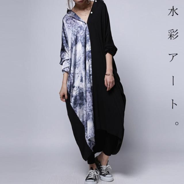 antiqua(アンティカ)の【antiqua】ロングシャツワンピ　アート レディースのワンピース(ロングワンピース/マキシワンピース)の商品写真