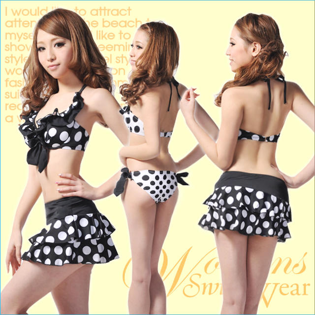 新品♡ドット柄水着3点セット♡黒白S〜Mの通販 by sweet.pink's