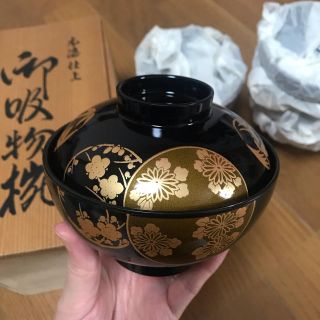 【新品】本漆 乙造作 鶴紋 御吸物椀 漆器 5客揃 総桐箱入