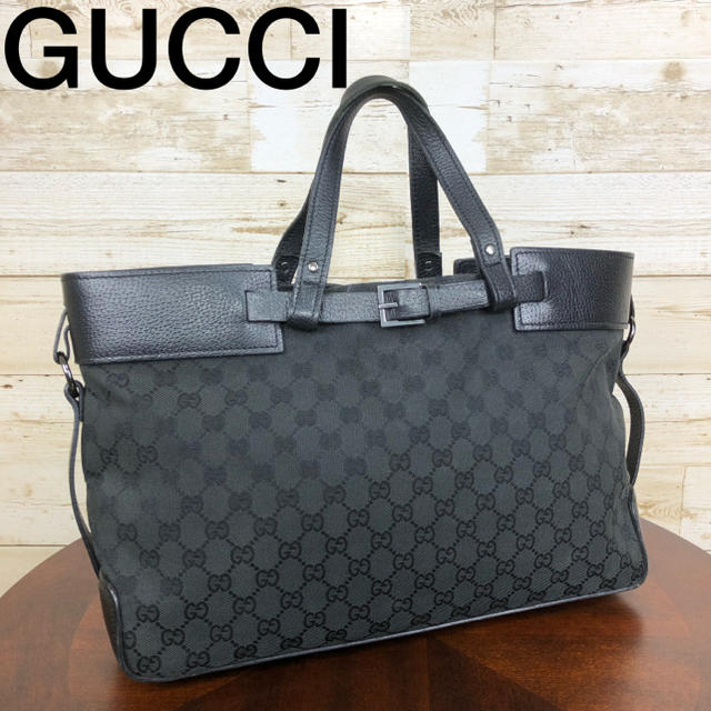 バッグ 激安 リュック / Gucci - GUCCI(グッチ) トートバッグ 大容量 GG柄 黒 金具 キャンバス＆レザーの通販 by 【ブランド＆古着】Muku フォロー割引｜グッチならラクマ