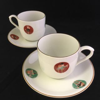 深川製磁 丸玉偉人絵 陶器 コーヒーカップとソーサー 2客(食器)