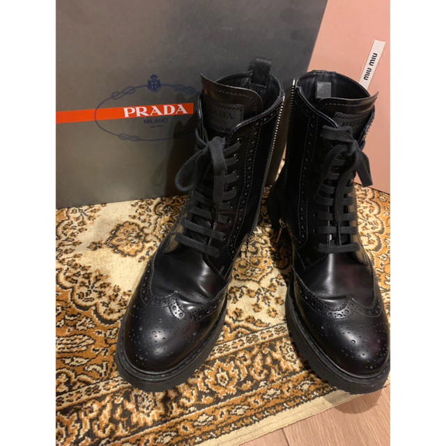 プラダ／PRADA レースアップブーツ シューズ 靴 メンズ 男性 男性用レザー 革 本革 ブラック 黒  2TG 018 ウイングチップ