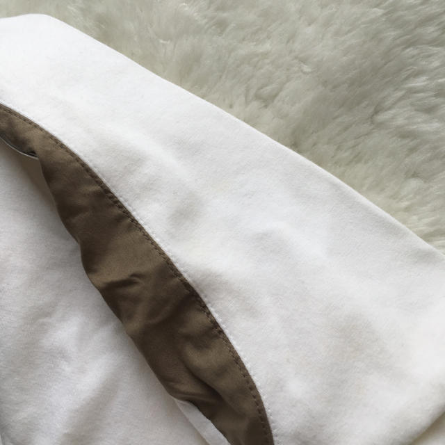 PAULE KA(ポールカ)の異素材 ドッキング ワンピース サッシュベルト カーキ フレア 襟付き 白トップ レディースのワンピース(ひざ丈ワンピース)の商品写真