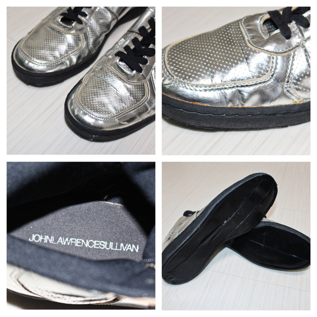 JOHN LAWRENCE SULLIVAN(ジョンローレンスサリバン)の《ジョンローレンスサリバン》メタリックレザー ハイカットスニーカー 銀 27cm メンズの靴/シューズ(スニーカー)の商品写真