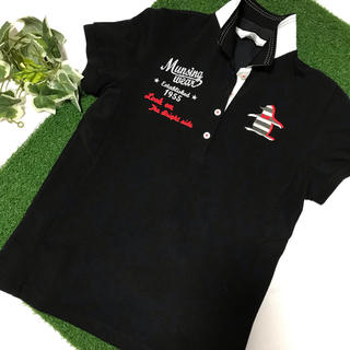 マンシングウェア(Munsingwear)の美品 マンシングウェア  レディース 半袖 ポロシャツ 黒 リトルピート 刺繍(ウエア)