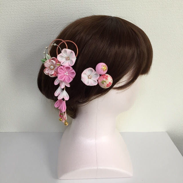 #257 ちりめん かんざし/3個セット ピンク系 ハンドメイドのアクセサリー(ヘアアクセサリー)の商品写真