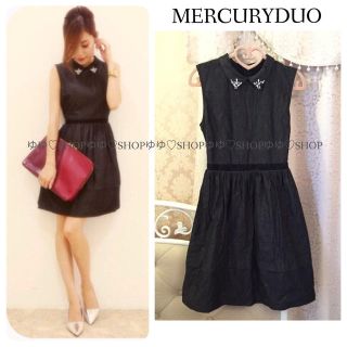 マーキュリーデュオ(MERCURYDUO)の14AW 襟ビジューワンピース(ひざ丈ワンピース)