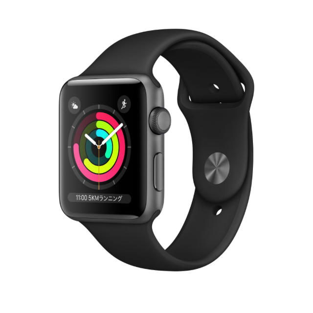 Apple Watch スペースグレイアルミニウムケースとブラックスポーツバンド