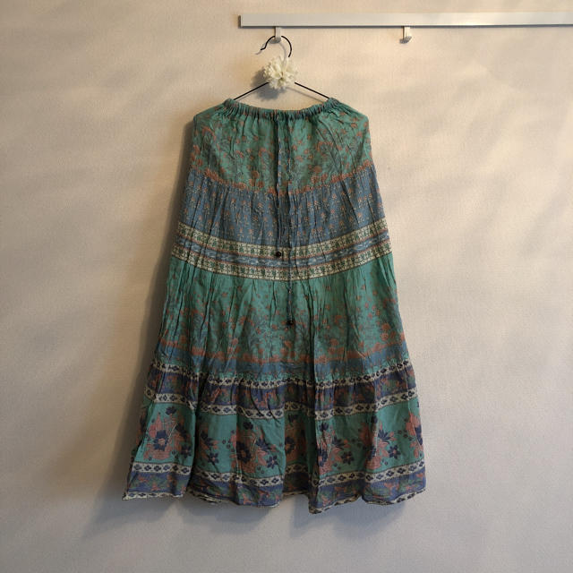 ♥︎美品♥︎綿100% エメラルドグリーン マキシスカート レディースのスカート(ロングスカート)の商品写真