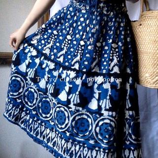 デプト(DEPT)の美品　オリエンタル　インド綿　ブルー　スカート　コットン　綿　(ロングスカート)