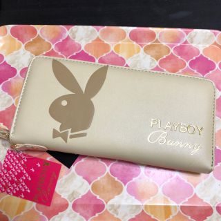 プレイボーイ(PLAYBOY)のPLAYBOY Bunny 長財布 ベージュ×ゴールド(財布)