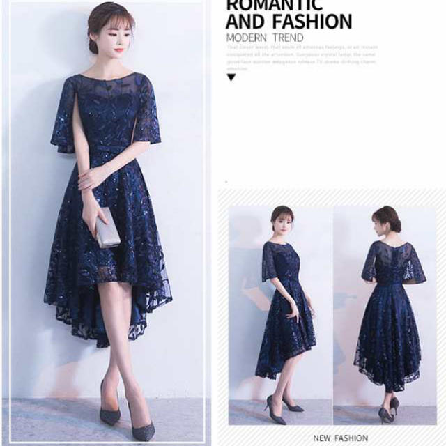 パーティドレス 袖ありミモレ丈 レディースのフォーマル/ドレス(ミディアムドレス)の商品写真