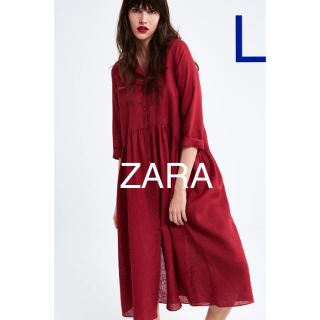 ザラ(ZARA)の【タグ付き新品】ザラ リネン ロングシャツワンピース L(ロングワンピース/マキシワンピース)