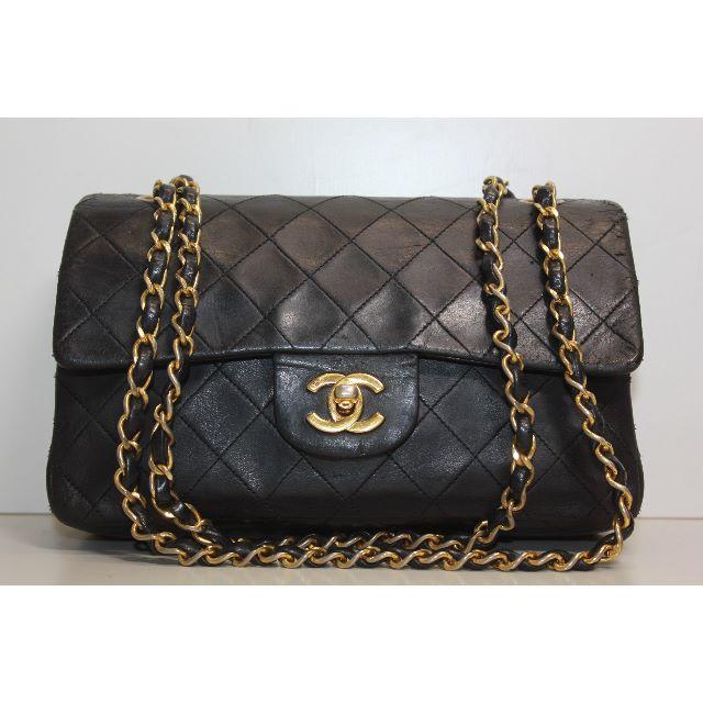 CHANEL - ヴィンテージ シャネル マトラッセ Wフラップ Wチェーンショルダーバッグ 黒