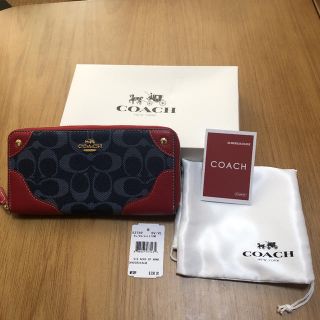 コーチ(COACH)のCOACH 財布  デニム×クラシックレッド IMERA シグネチャー 長財布(財布)