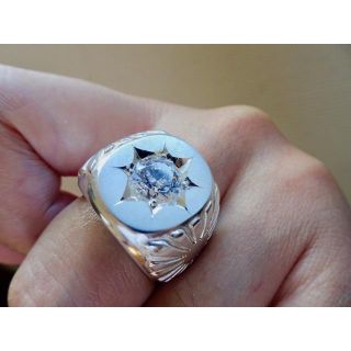 仁尾彫金『一つ星ジルコニア太陽の楕円印台リング』ハンドメイド175(リング(指輪))