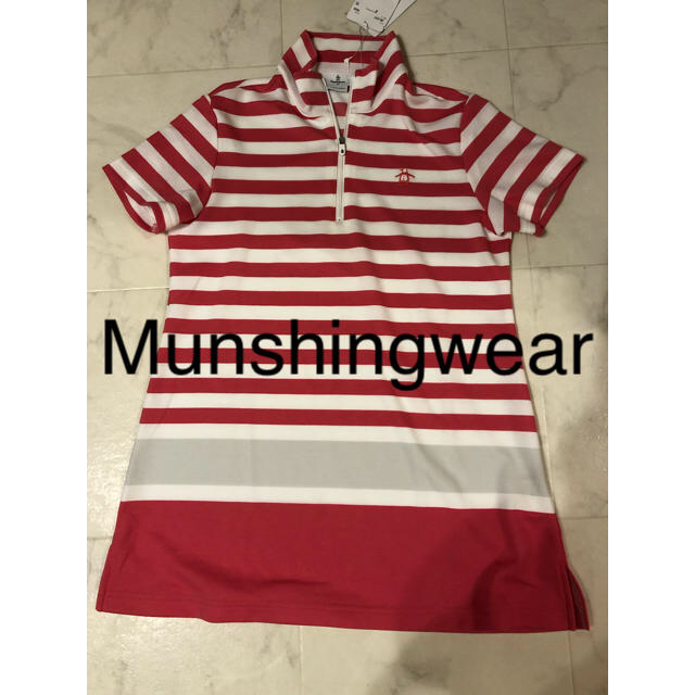 Munsingwear(マンシングウェア)のマンシング 半袖 ピンク ボーダー チュニック丈 レディース M スポーツ/アウトドアのゴルフ(ウエア)の商品写真