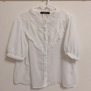 ダブルクローゼット(w closet)のw closet スタンドカラー レース切替ブラウス ホワイト(シャツ/ブラウス(半袖/袖なし))