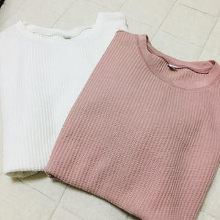 ユニクロ(UNIQLO)の完売サイズ 人気色2枚 xl ユニクロ ワッフル tシャツ ピンク ホワイト(Tシャツ(半袖/袖なし))