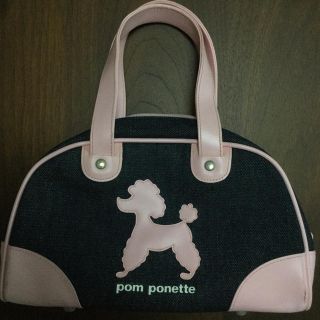 ポンポネット(pom ponette)のPom ponette ハンドバッグ トイプードル ネイビー ピンク (ハンドバッグ)