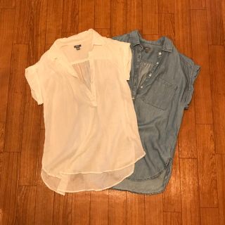 アメリカンイーグル(American Eagle)のaerie ノースリーブシャツ 白 デニム(シャツ/ブラウス(半袖/袖なし))