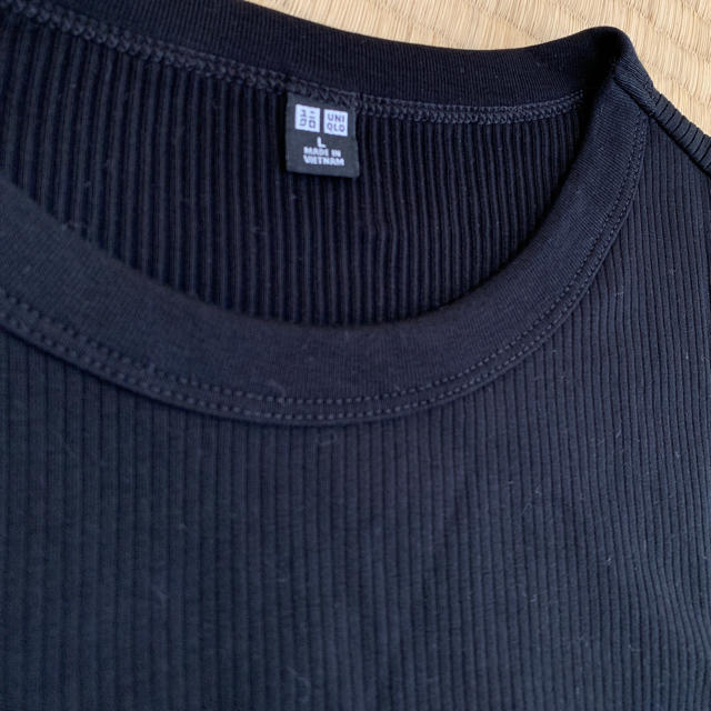 UNIQLO(ユニクロ)のユニクロ/リブTシャツ/ブラック/Lサイズ レディースのトップス(Tシャツ(半袖/袖なし))の商品写真