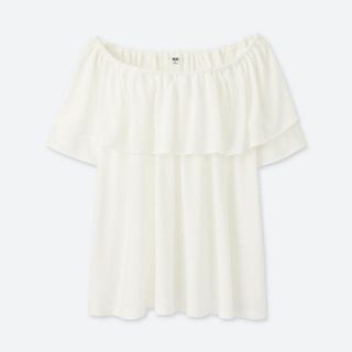 ユニクロ(UNIQLO)のユニクロ 2wayラッフルオフショルダー  ホワイト(カットソー(半袖/袖なし))