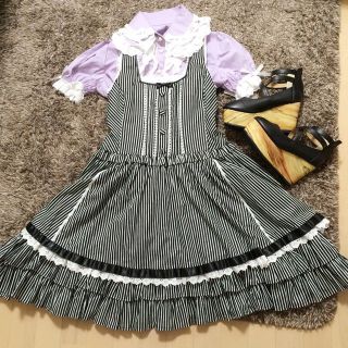 アンジェリックプリティー(Angelic Pretty)のアンプリ／ストライプJSK(ブラック)(ミニワンピース)