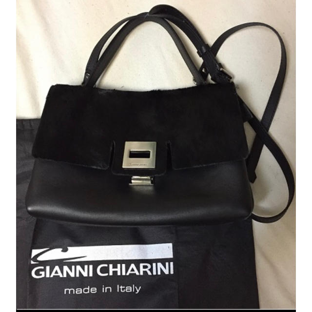【美品】 GIANNI CHIARINI 革 ハラコ  イタリア製バッグ  黒