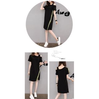 韓国ファッション ロゴワンピース ブラック レディースワンピース L(ミニワンピース)