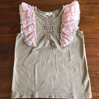 サンカンシオン(3can4on)のお値下げ⭐︎3can4on ☆小花柄フリルが可愛いカーキ色トップス 130☆(Tシャツ/カットソー)