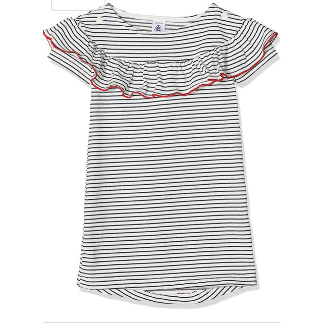 PETIT BATEAU(プチバトー)のプチバトー フリル付きマリニエールワンピース キッズ/ベビー/マタニティのキッズ服女の子用(90cm~)(ワンピース)の商品写真