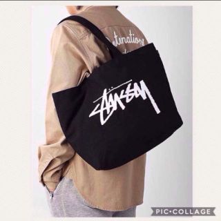 ステューシー(STUSSY)の 【新品】ステューシー　 ロゴ入りビッグトートバッグ　 黒(トートバッグ)