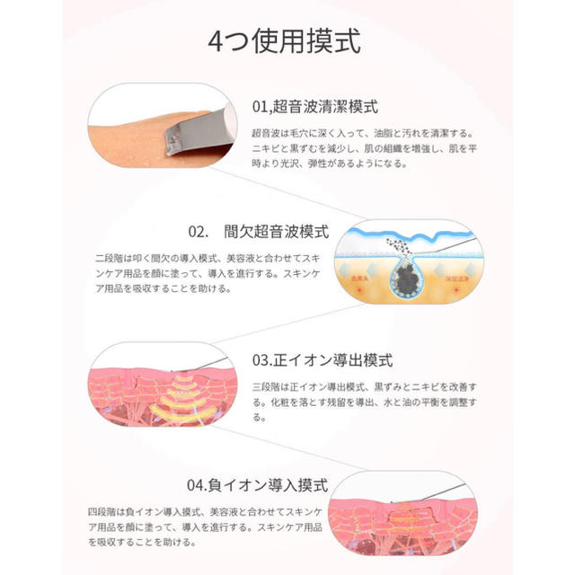 【4機能搭載】ウォーターピーリング 美顔器 毛穴クレンジング 黒ずみ ニキビ対策 スマホ/家電/カメラの美容/健康(フェイスケア/美顔器)の商品写真