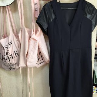 ザラ(ZARA)のzaraレザーポイントワンピース(ひざ丈ワンピース)