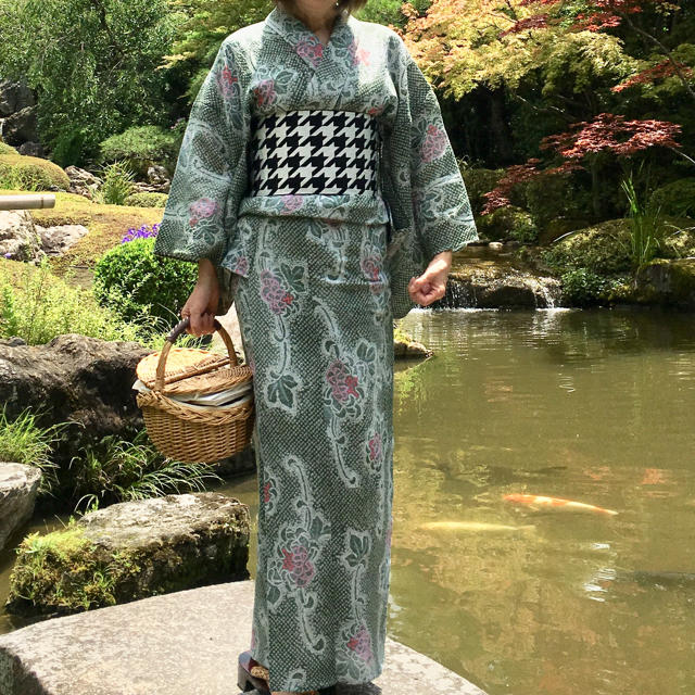 有松鳴海絞り 浴衣 モスグリーン 最高級品-
