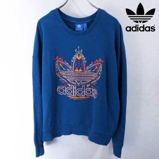 アディダス(adidas)の美品 adidas トレフォイル刺繍&ラインストーン スウェット(トレーナー/スウェット)