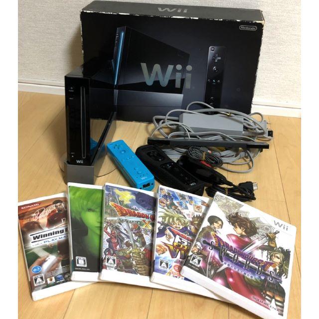 Wii 本体 黒 ☆ リモコン ＆ ソフト 5本 セット