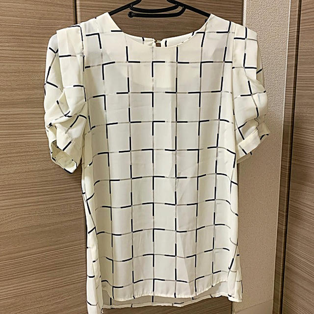 【美品】ブロックチェック柄＊半袖スモックブラウス レディースのトップス(シャツ/ブラウス(半袖/袖なし))の商品写真