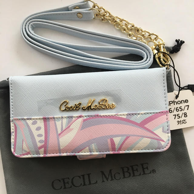 CECIL McBEE(セシルマクビー)の新品 セシルマクビー ショルダー付き ミラー付き iPhoneケース ブルー スマホ/家電/カメラのスマホアクセサリー(iPhoneケース)の商品写真