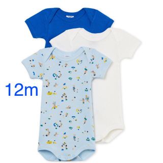 プチバトー(PETIT BATEAU)の新品 プチバトー ロンパース 3枚組 12m(ロンパース)