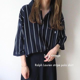 ポロラルフローレン(POLO RALPH LAUREN)の90s Ralph Lauren 刺繍 ストライプ ビッグポロシャツ tシャツ(ポロシャツ)